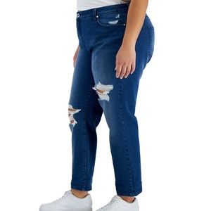 Stvle & Co Plus Size Mid Rise Distressed Boyfriend/Girlfriend Blue Jeans